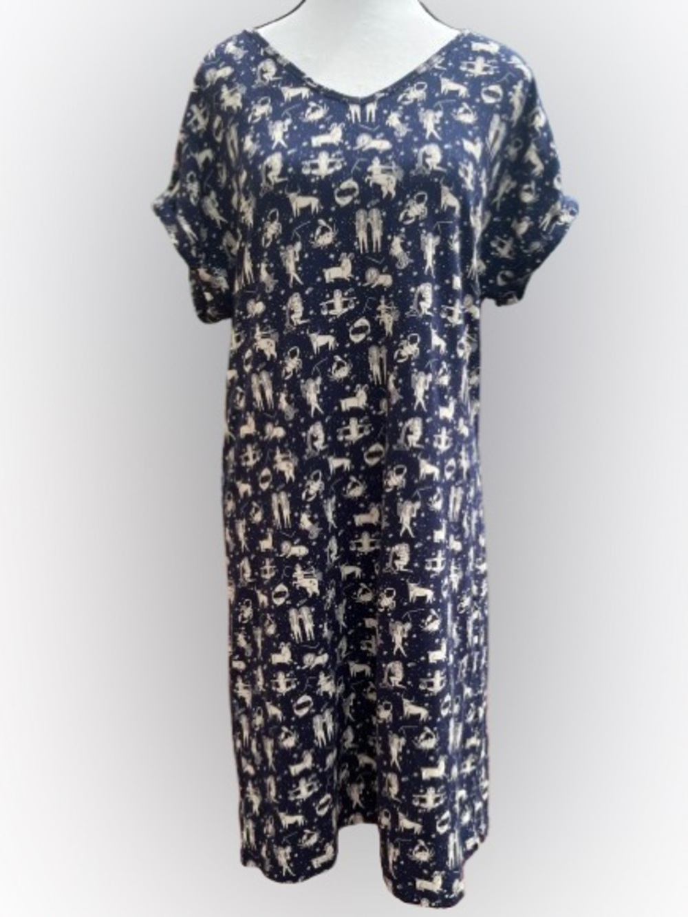 Mata Traders Delilah Zodiac Shift Dress Sz S Navy Whimsigoth Organic Cotton